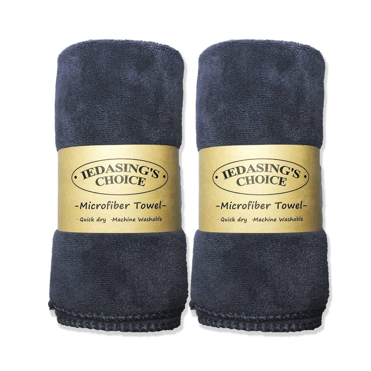 Navy microfiber dog towel set of 2, with stitched edges and hanging loop