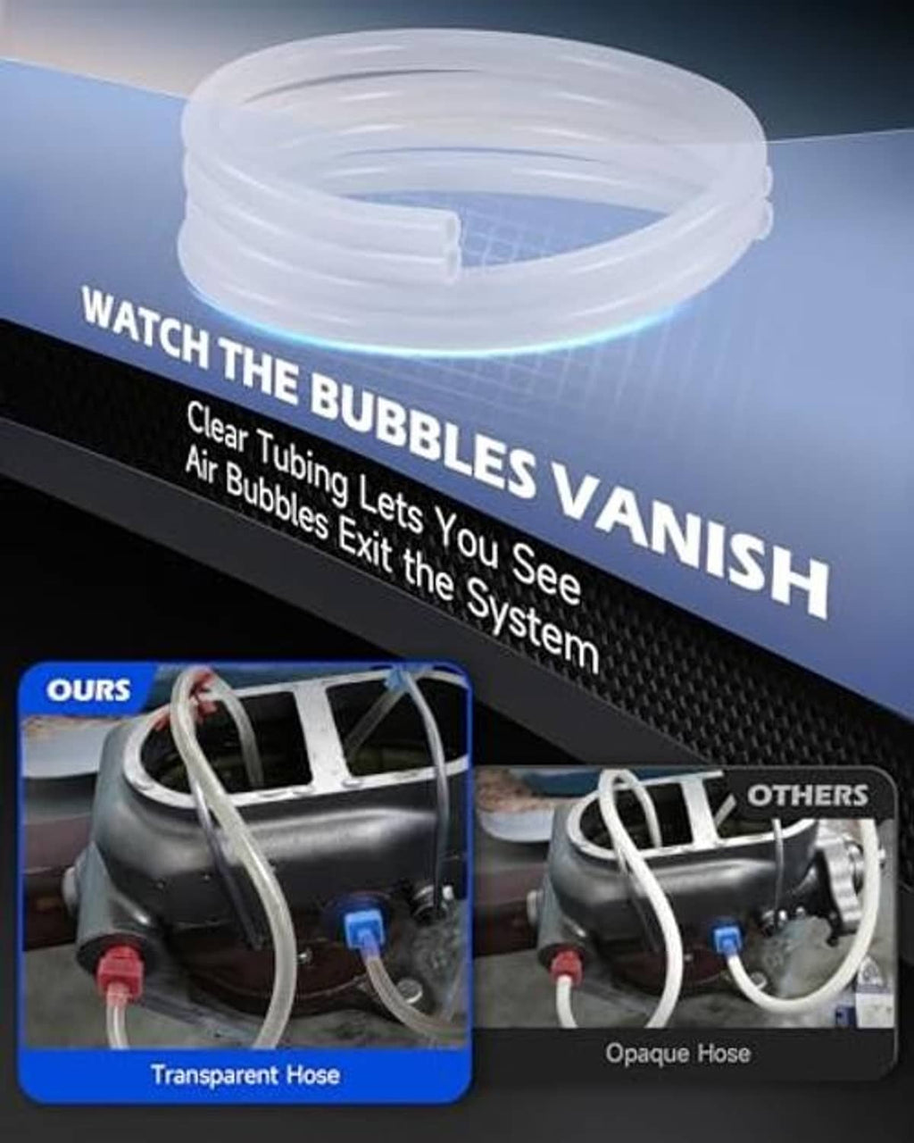 Transparent brake bleeder hose kit with clear air-check tubing and fittings