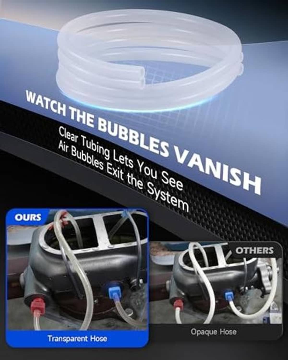 Transparent brake bleeder hose kit with clear air-check tubing and fittings