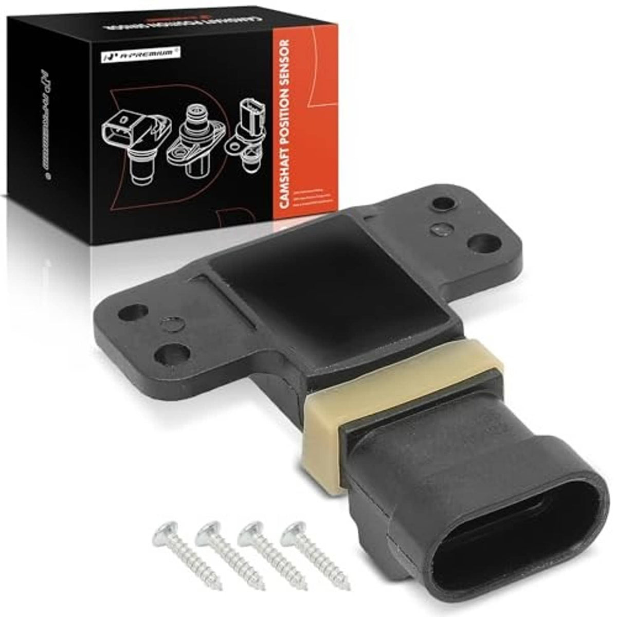Camshaft position sensor with mounting bracket, connector, and included mounting screws