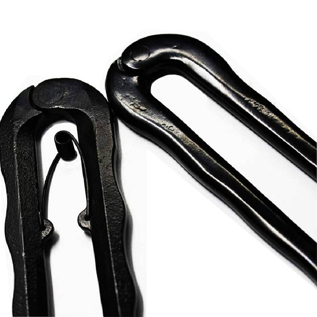 Close-up of black steel mounting pins with threaded holes