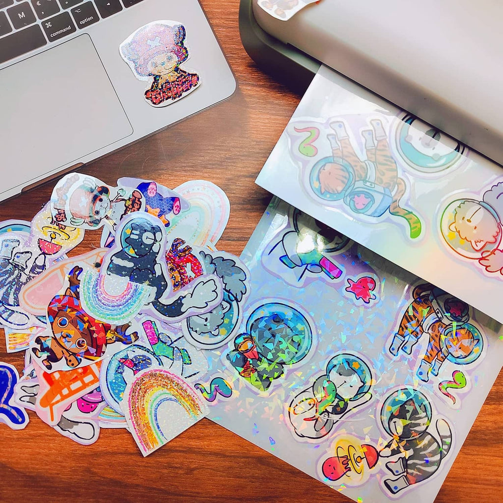 Clear holographic sticker paper sheets with cutout character stickers