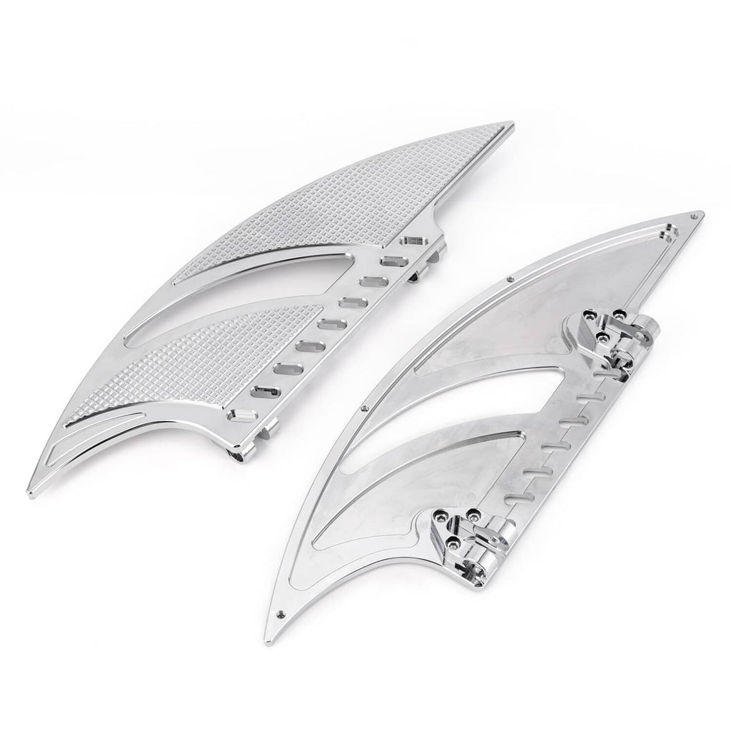 Set of chrome front and rear footboards with textured panels and mounting brackets