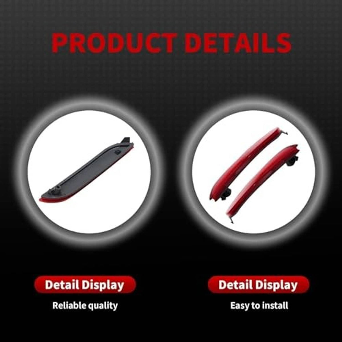 Red rear bumper reflector light set with mounting brackets on black bases