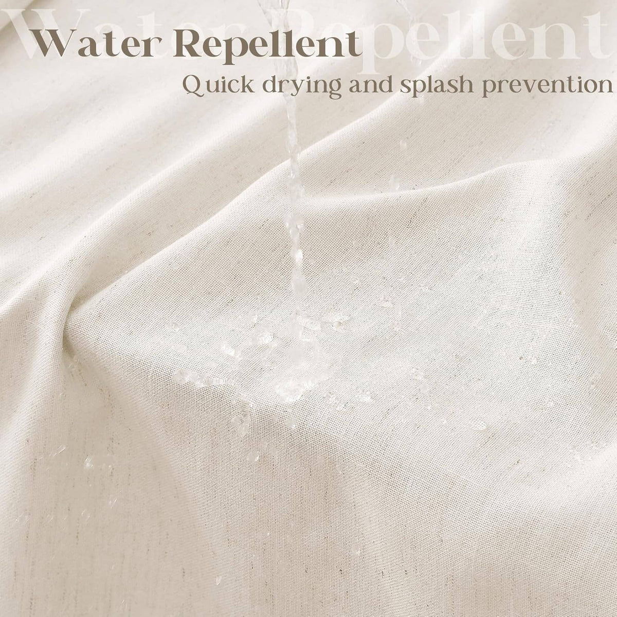 Cream linen blend shower curtain fabric with soft drape and subtle speckling