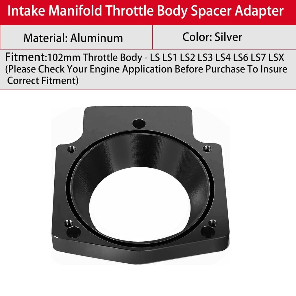 Black aluminum intake manifold throttle body spacer adapter plate with round opening