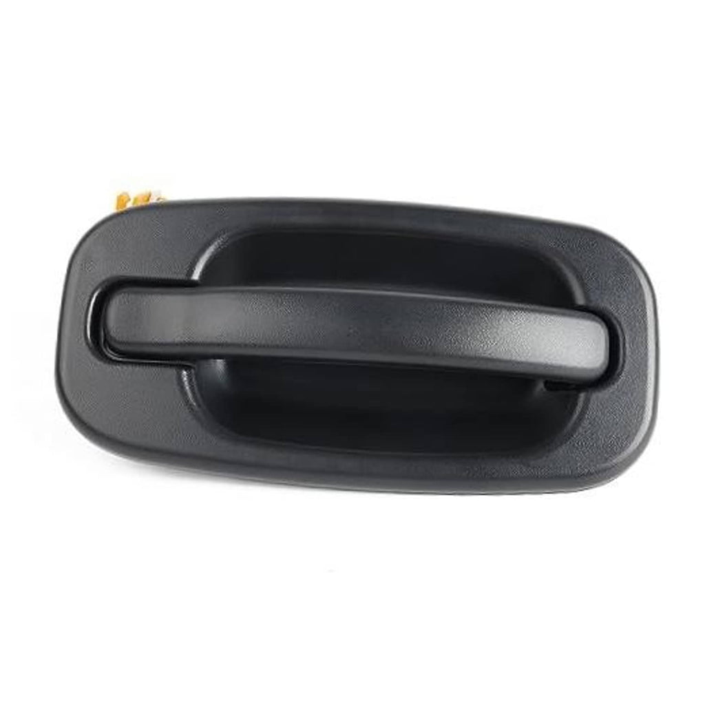 Front right passenger exterior door handle, black textured housing with recessed pull