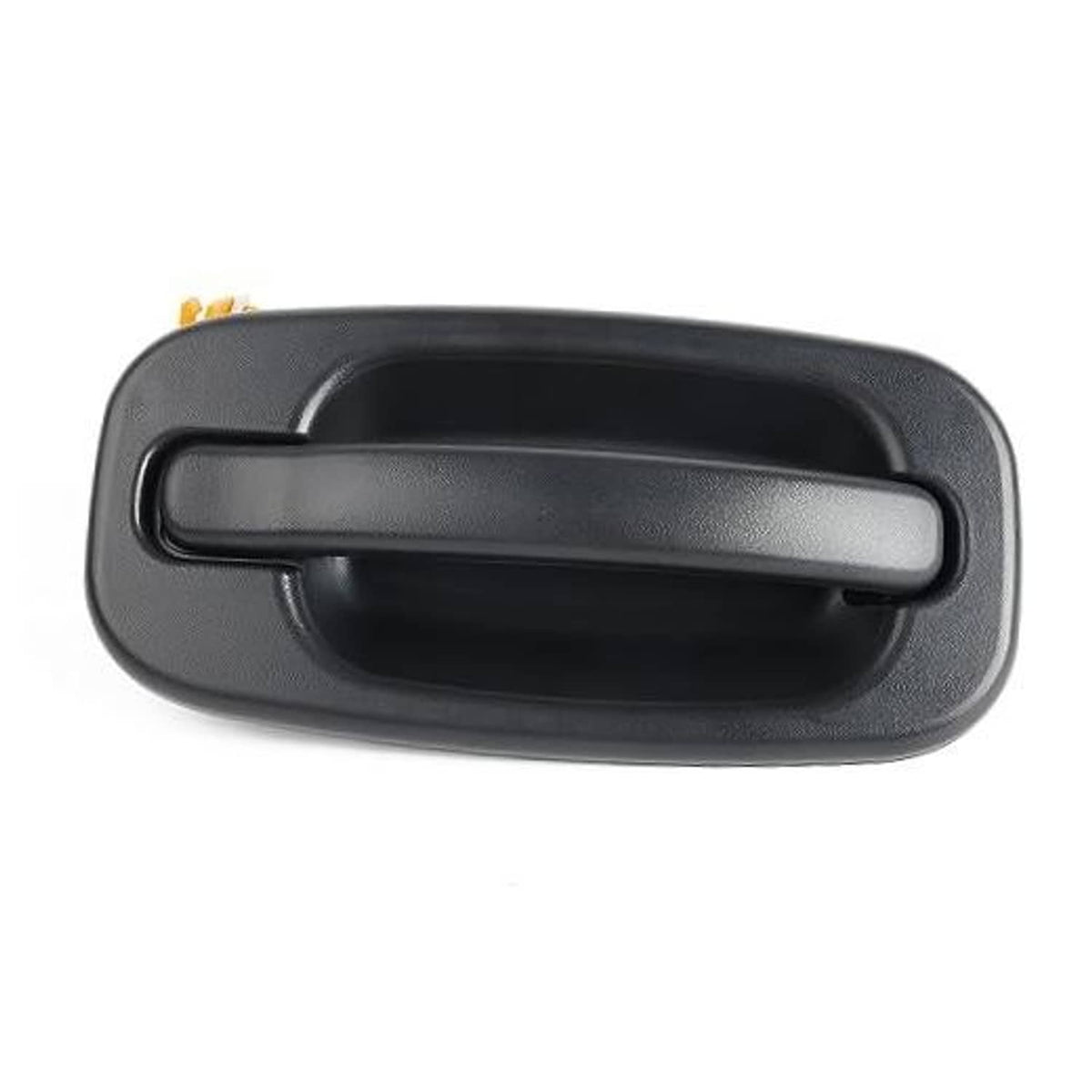 Front right passenger exterior door handle, black textured housing with recessed pull