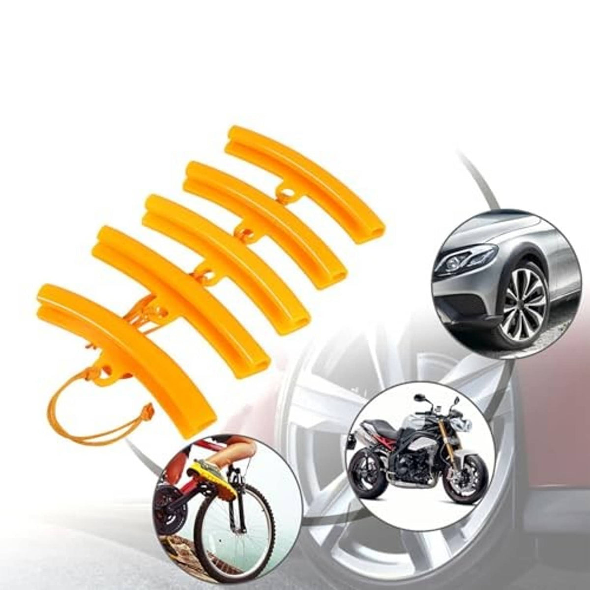 Orange tire changer rim protector set, curved guards with cord lanyard