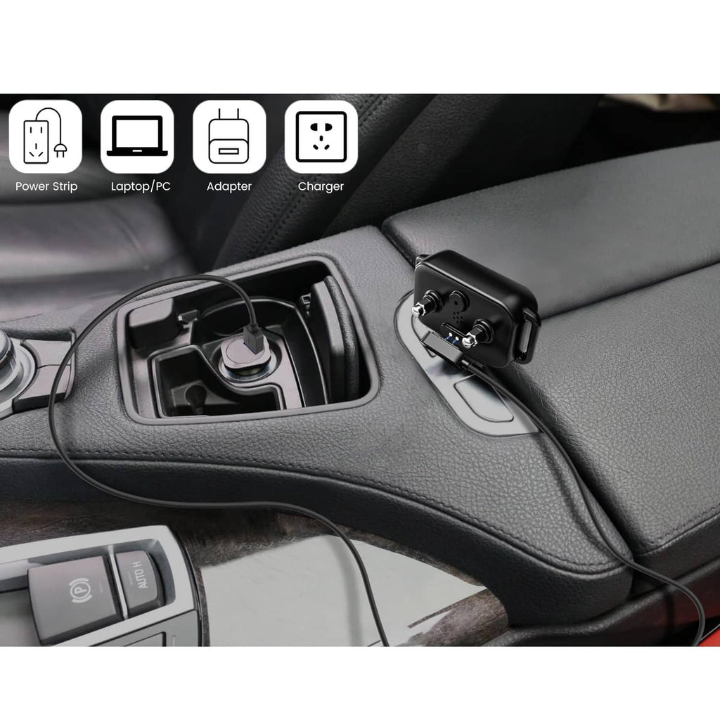 Black charger connector dock with power cable for vehicle console