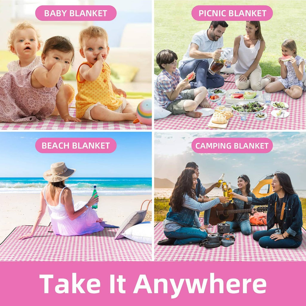 Pink and white check blanket for picnic, beach, camping, or baby blanket use