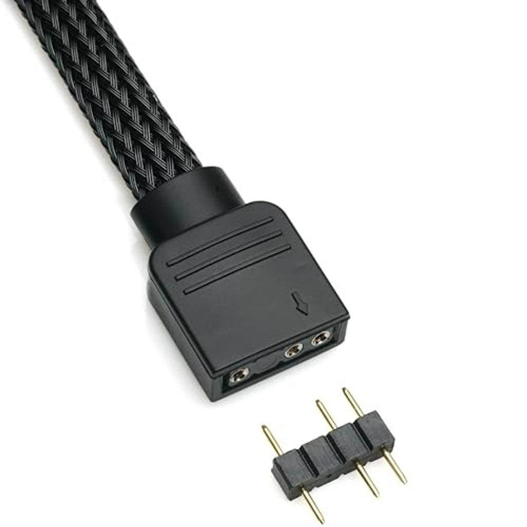 4-pin ARGB adapter cable end with gold pins and matte black connector housing
