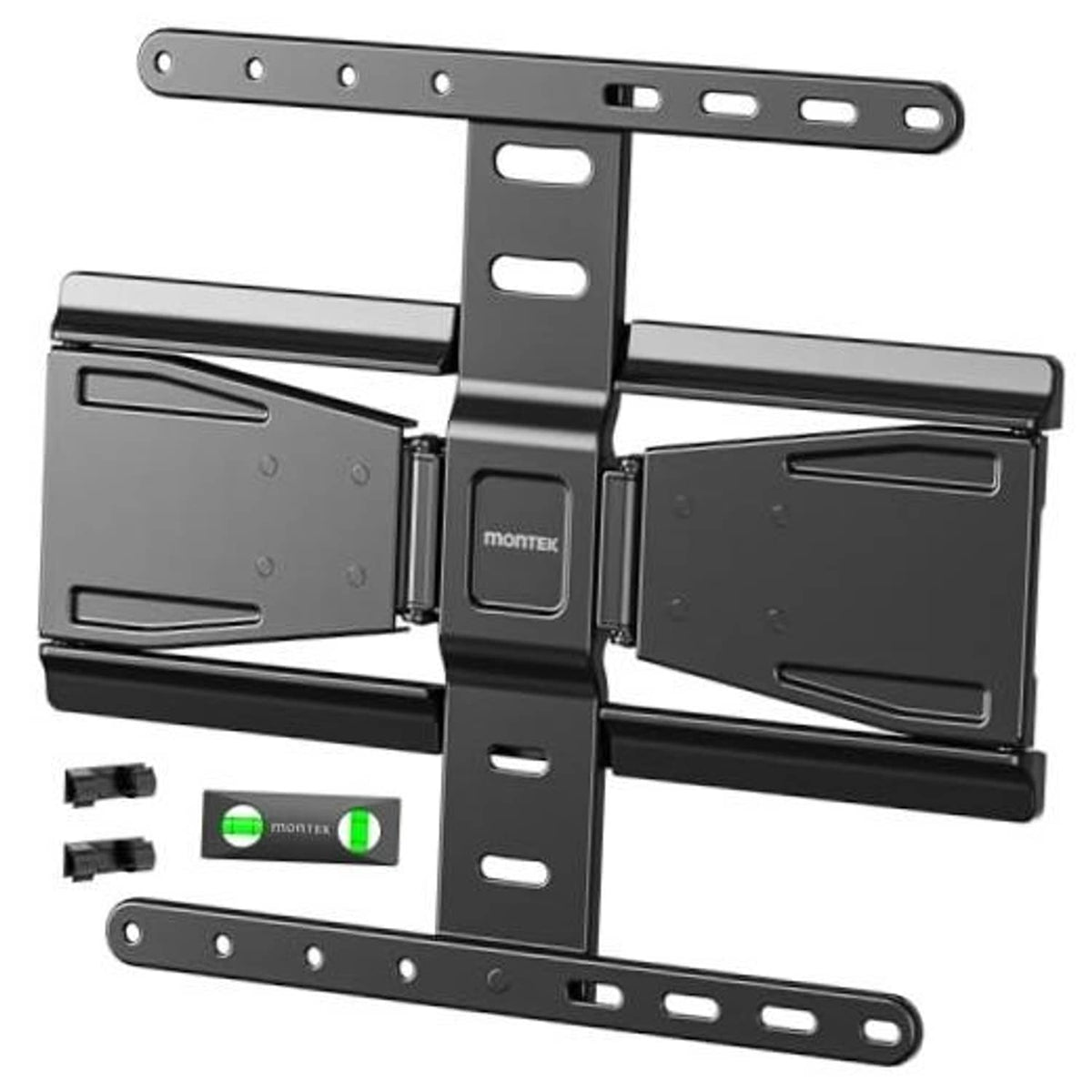 Ultra-slim TV wall mount bracket with multi-arm rail and mounting plates, dark gray
