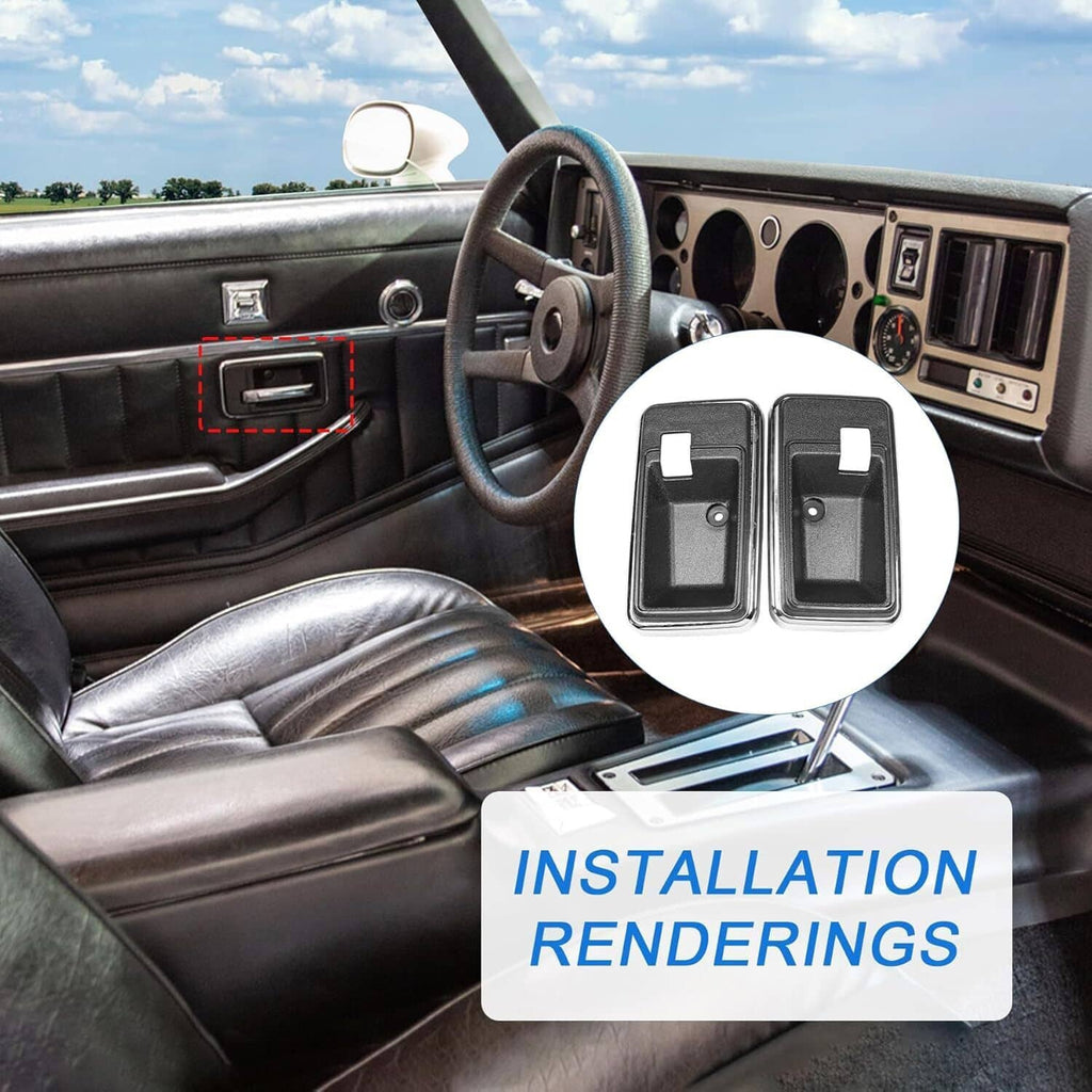 Interior door handle bezel cup set shown installed at front interior door panel