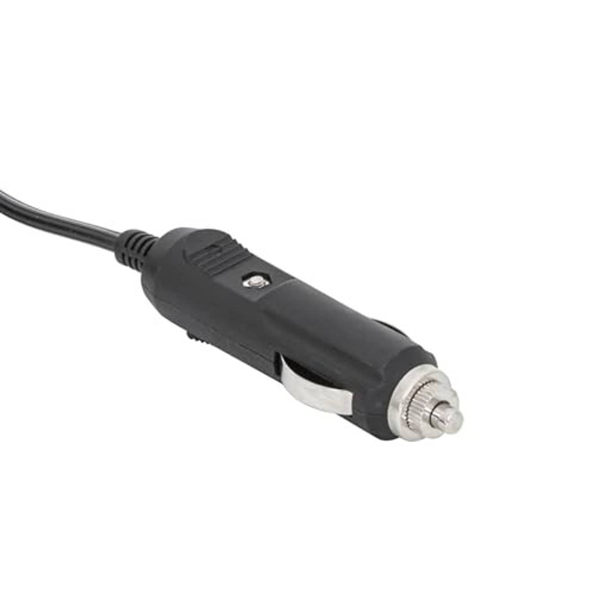 Black 12V power connector with metal tip on air pump power cord