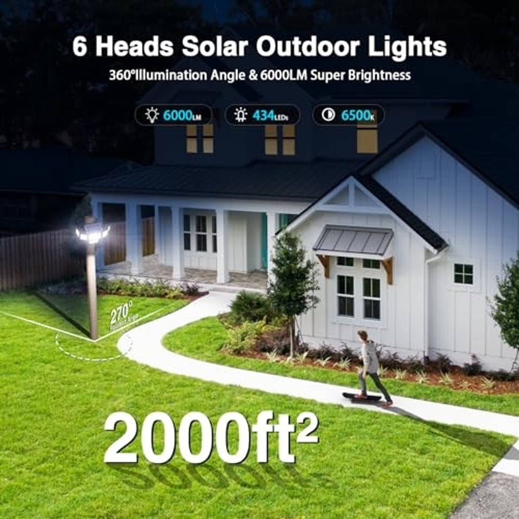 6-head solar floodlight with solar panel and bright LED illumination