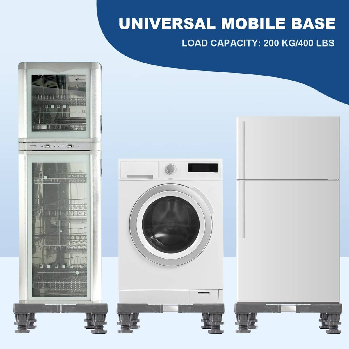 Universal mobile base stand for mini fridge, with four adjustable support feet