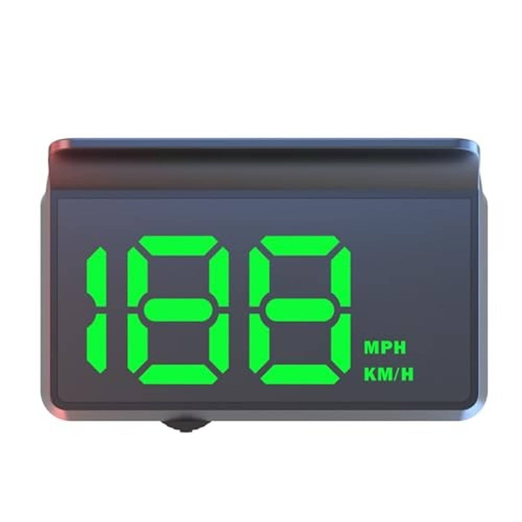 HUD head-up display with green speed digits and MPH/KM/H text on dark face