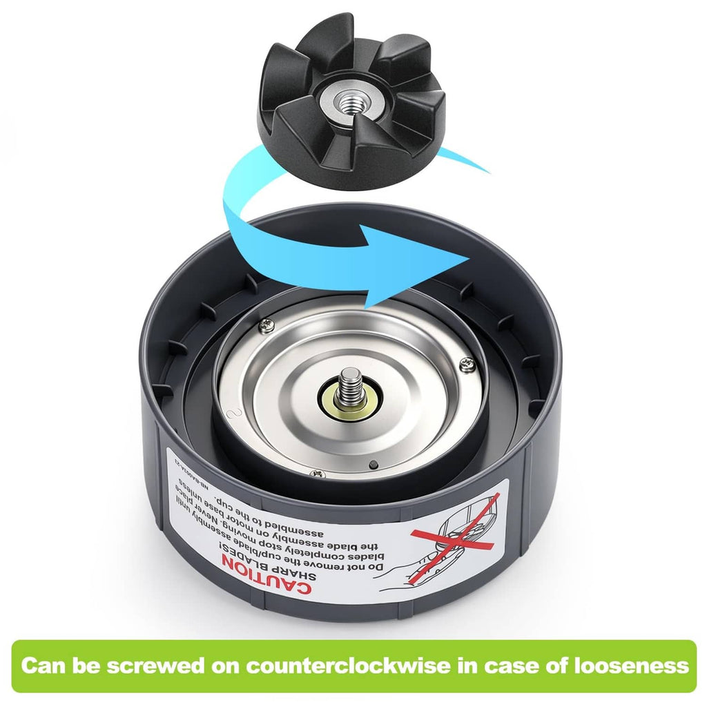 Extractor blade assembly base with central threaded nut and black fan-like fins