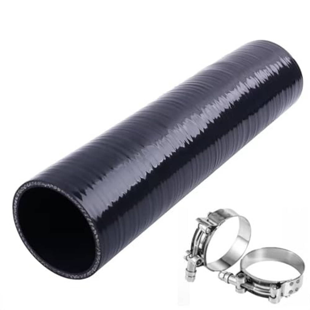 Dark blue ribbed silicone coupler hose with two metal hose clamps