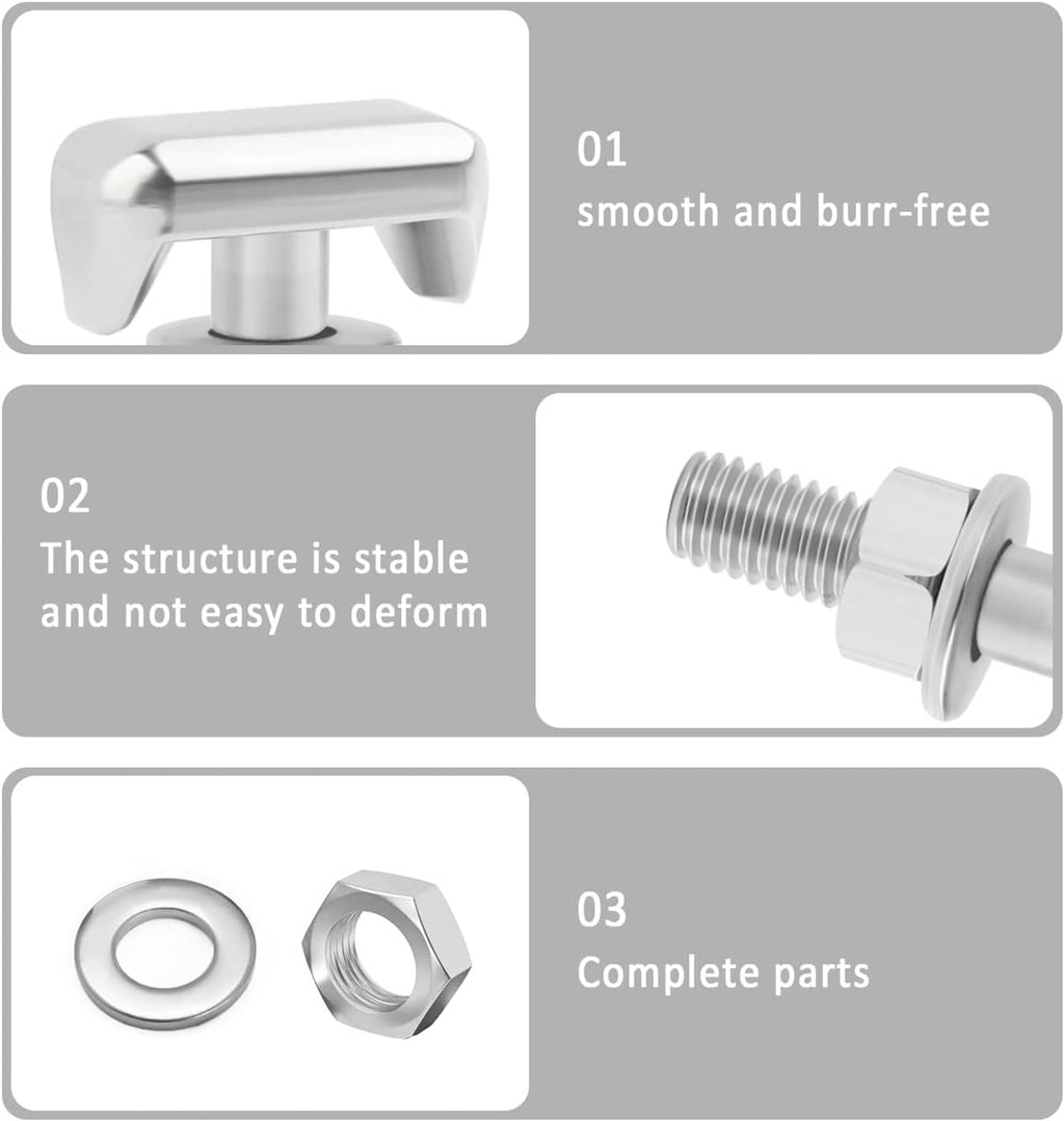 T-shaped battery terminal bolt with washer and hex nut, close-up threaded detail