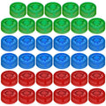 Glow-in-the-dark footswitch topper buttons, assorted green, blue, and red caps
