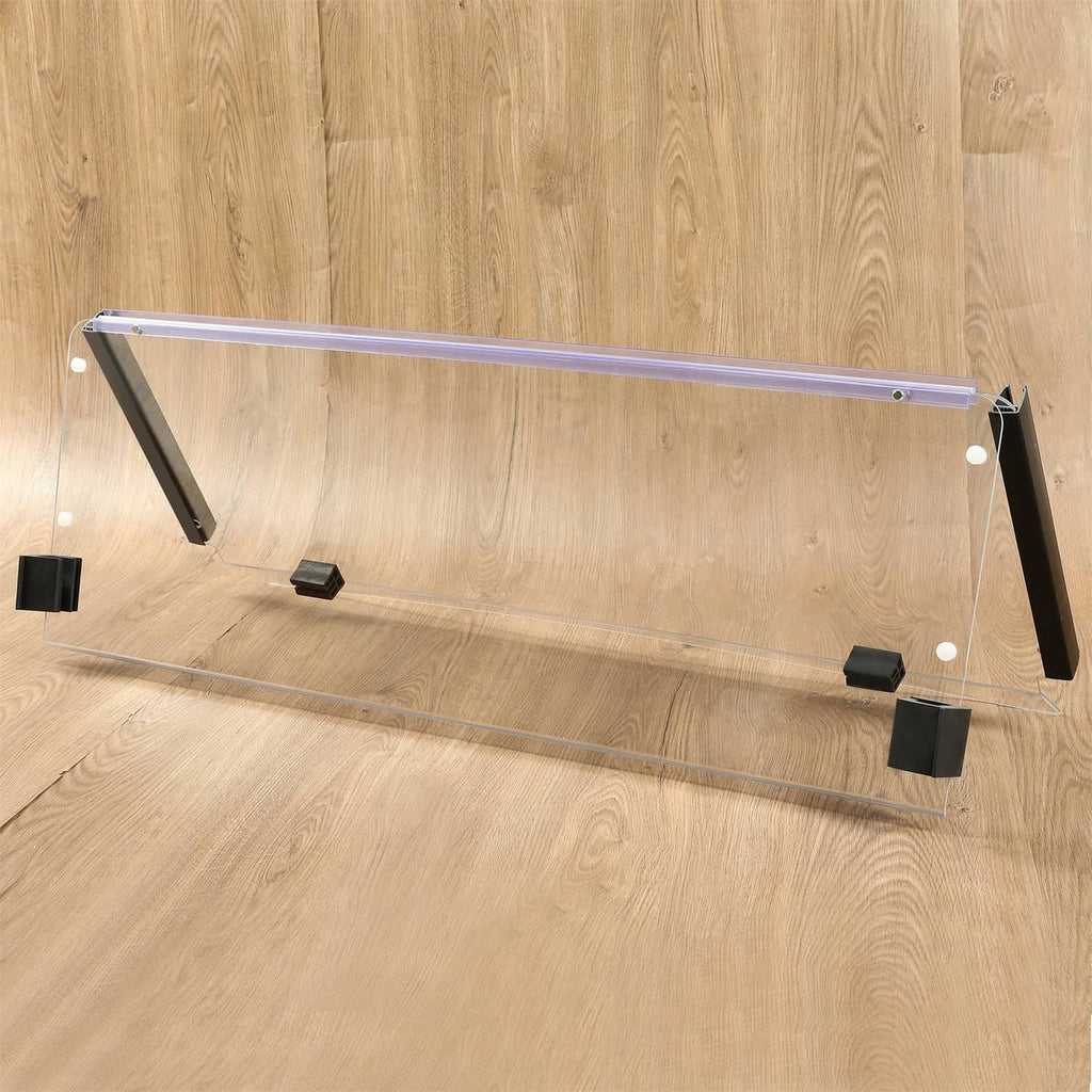 Clear windshield panel with black end brackets and metal frame for folding golf cart