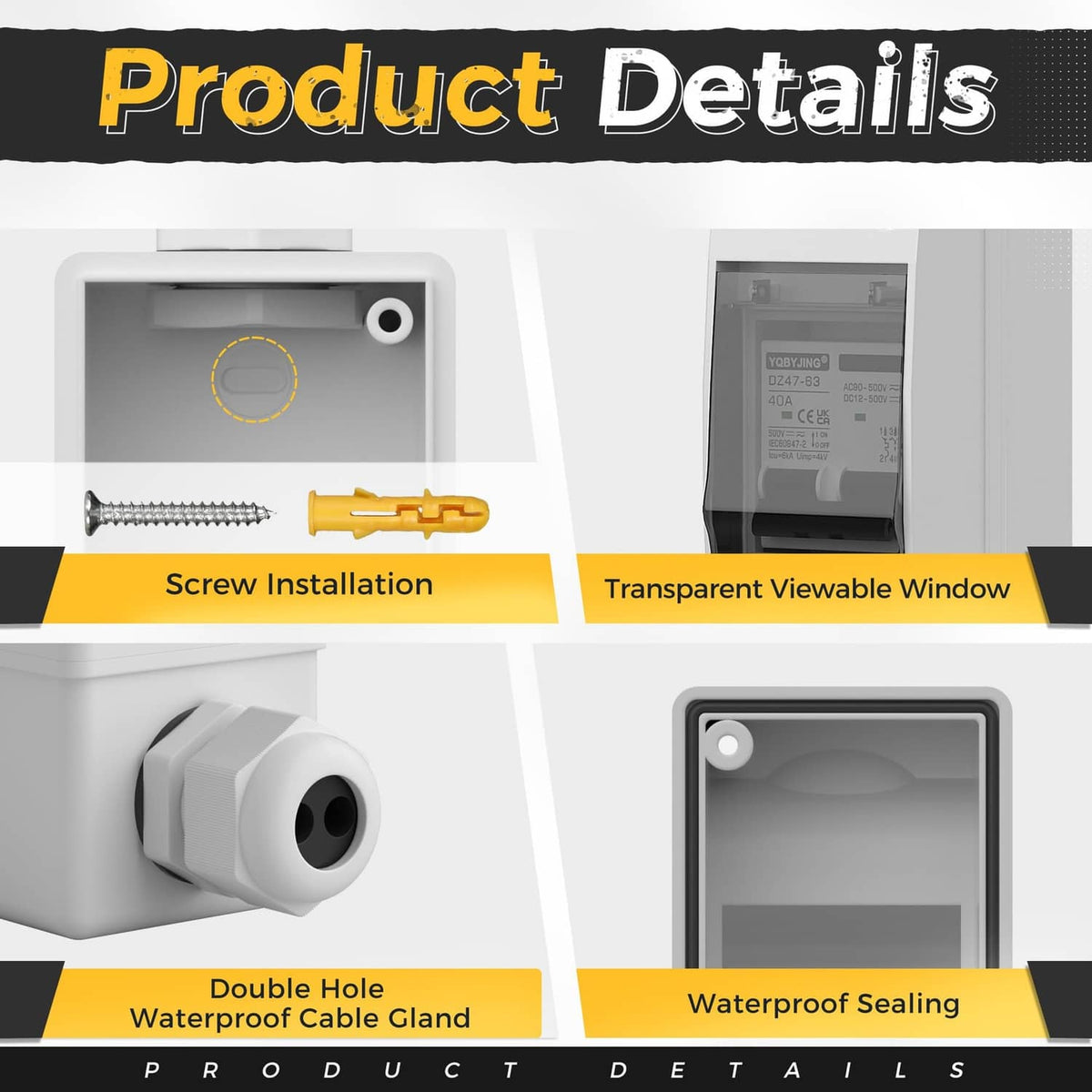 Solar disconnect switch product details: screw installation and transparent view window
