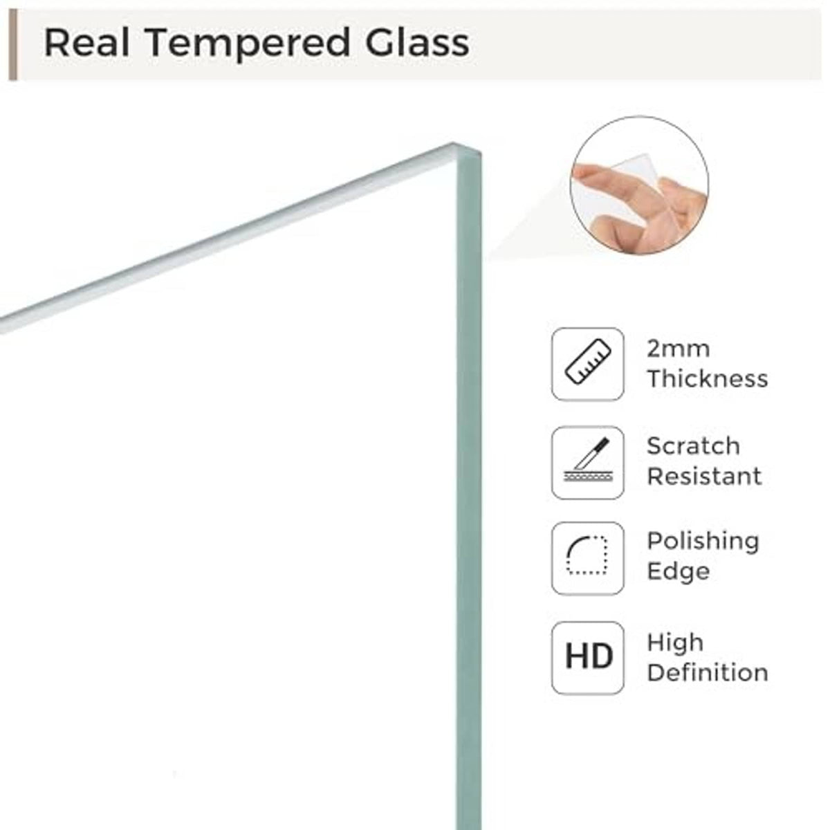 Tempered glass picture frame panel with 2mm thickness, scratch-resistant
