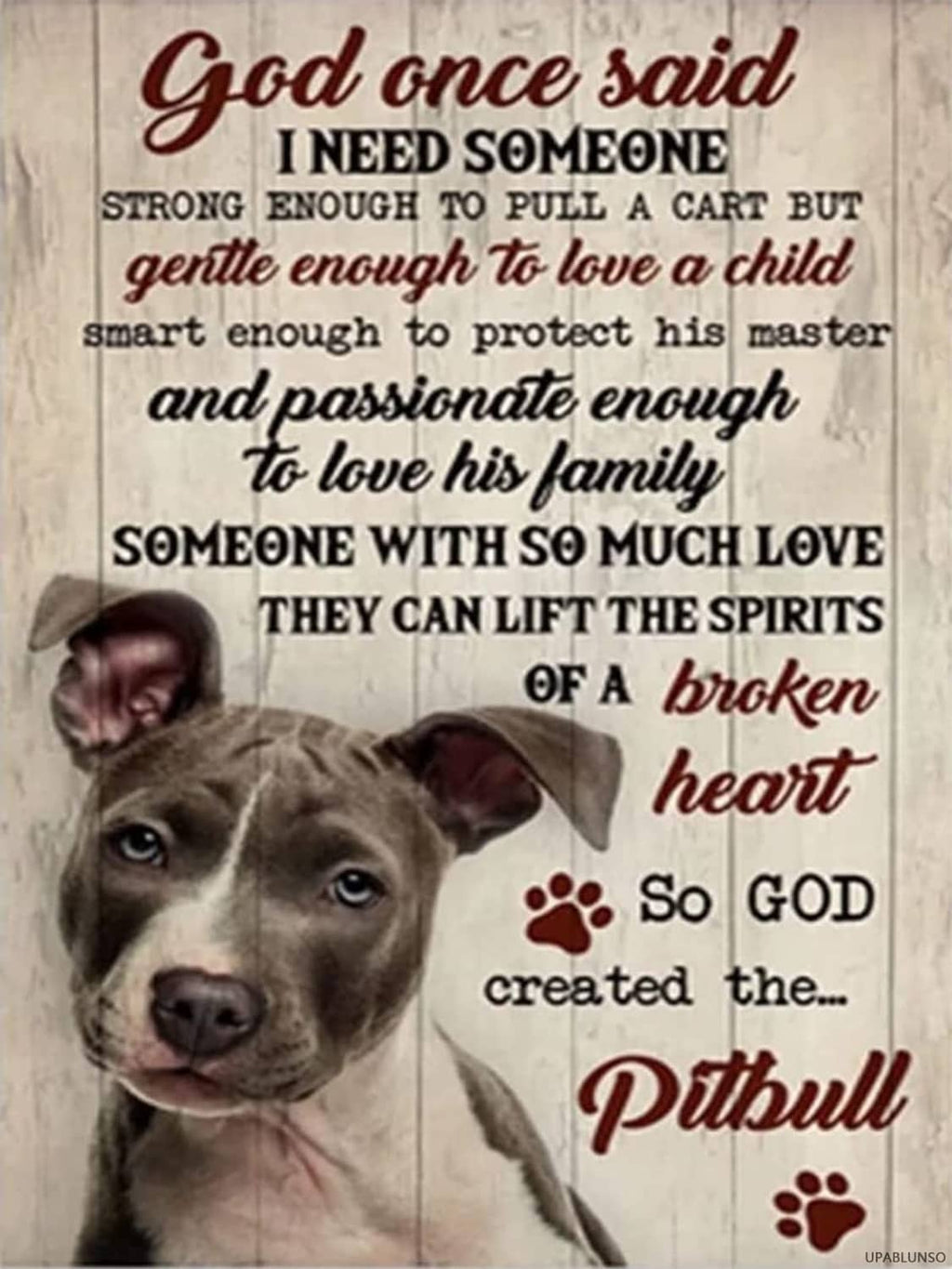 Diamond painting canvas with a pitbull dog portrait and paw-print motif