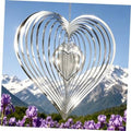 Reflective silver heart wind spinner with hanging chain and concentric metal rings