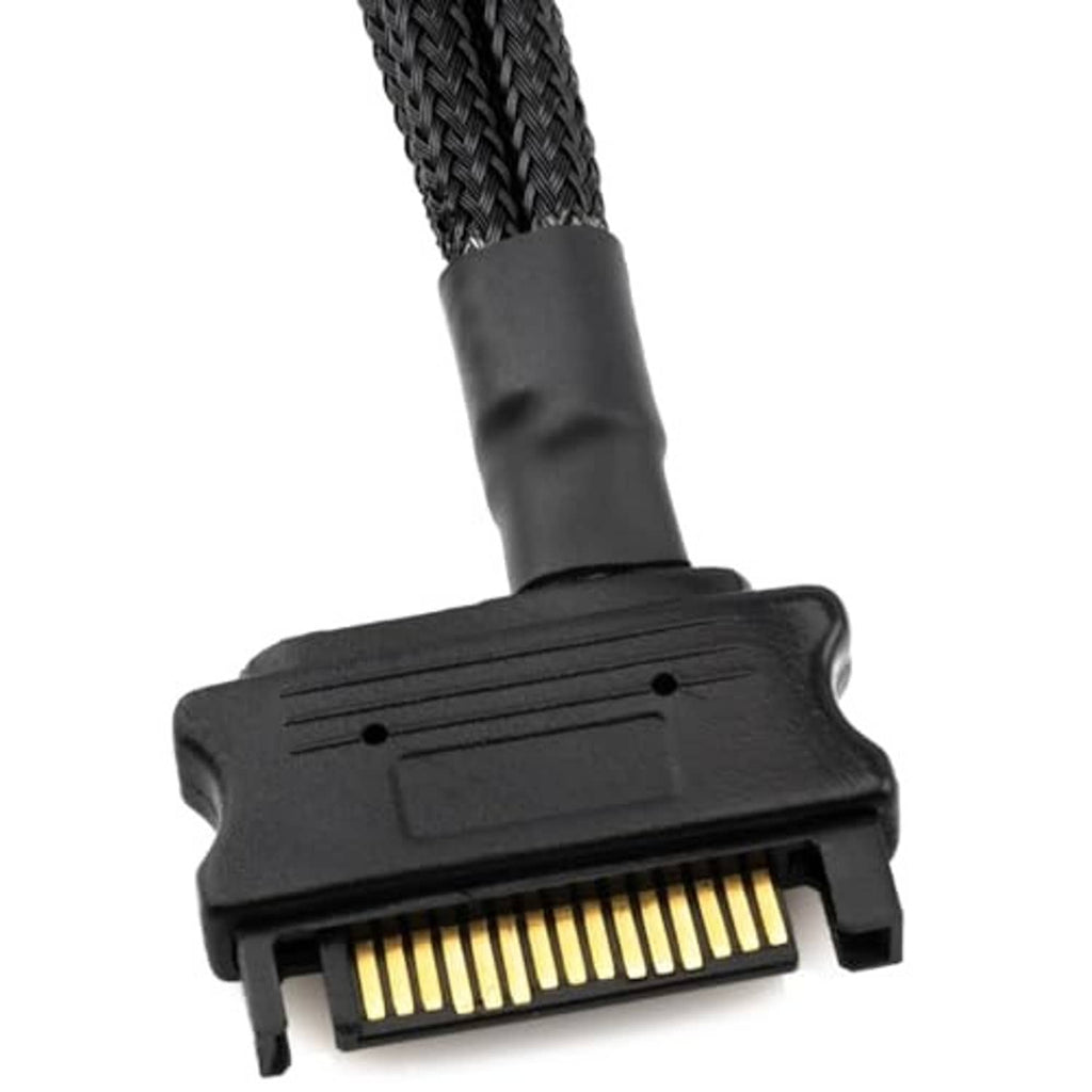 SATA power connector on black braided cable with gold contact pins
