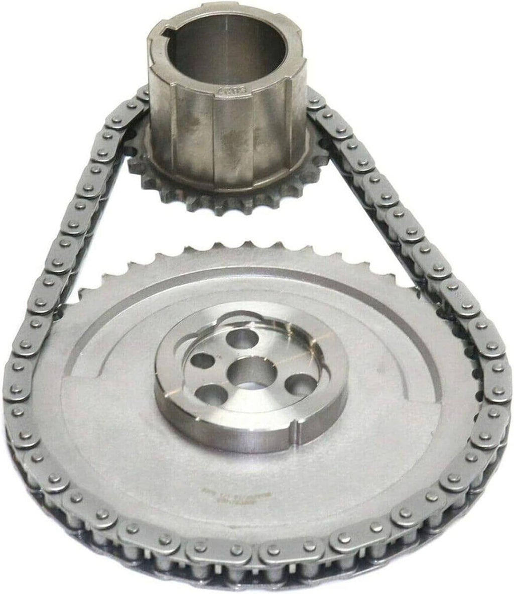Steel timing gear sprocket and chain assembly with drive wheel and link chain