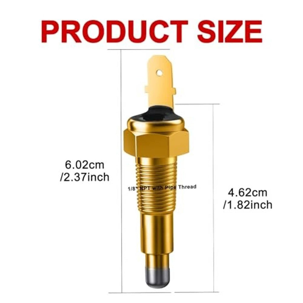 Thermostat fan switch with brass threaded barrel and black sensor tip, mounting bracket