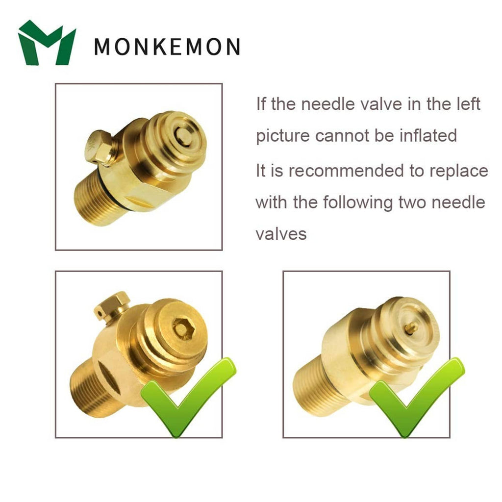 Brass needle valve fitting with threaded ends for CO2 cylinder refill adapter hose