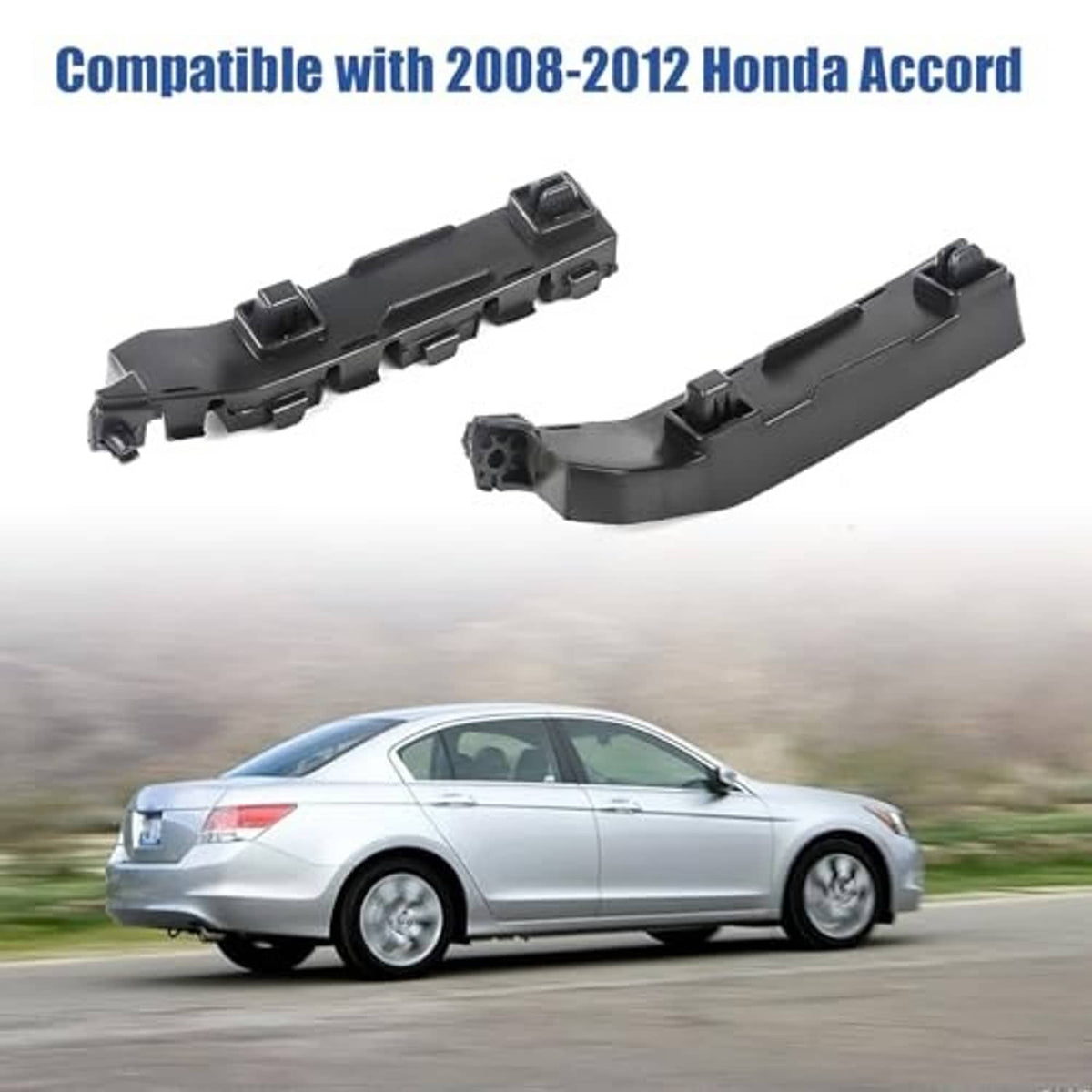 Curved front bumper bracket retainer pair, black plastic, for left and right