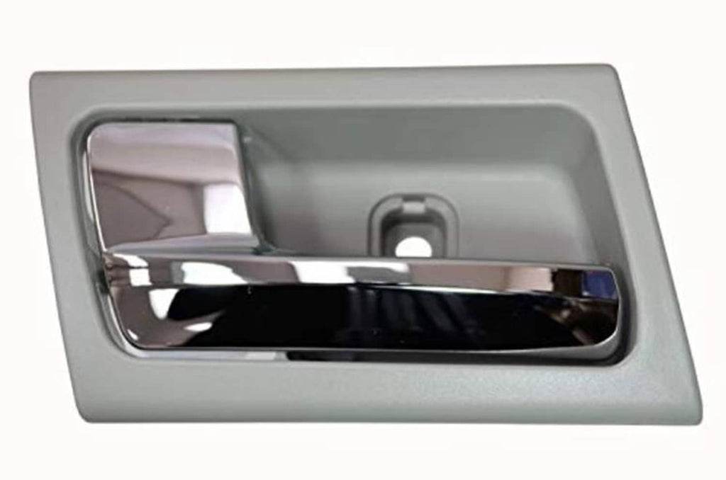 Gray interior door handle with chrome lever in recessed opening