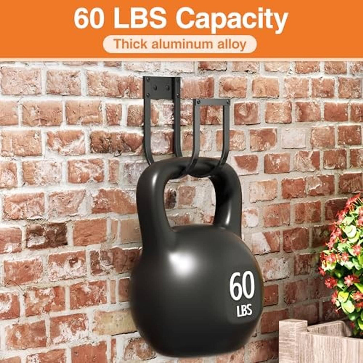Black metal wall hose hanger with two curved hooks, heavy-duty design