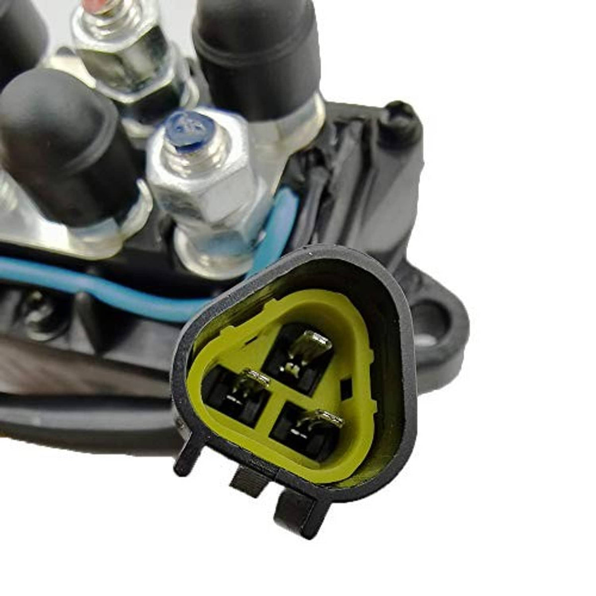 Boat tilt-trim relay connector plug with green housing and pin contacts
