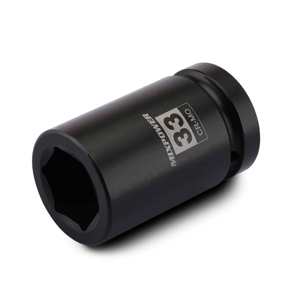 Black deep impact socket, 1-inch drive, 33mm, CR-MO marking