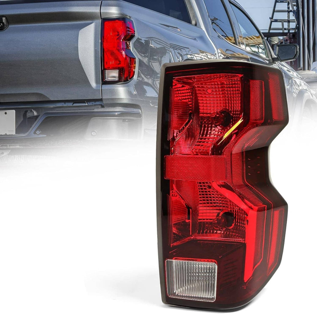 Right LED tail light with red lens and clear lower reflector, black housing