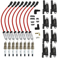 8-pack ignition coil and spark plug wire set with red cables, black connectors, silver plugs