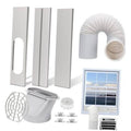 Portable air conditioner window kit with accordion panels, flexible duct hose, and fittings