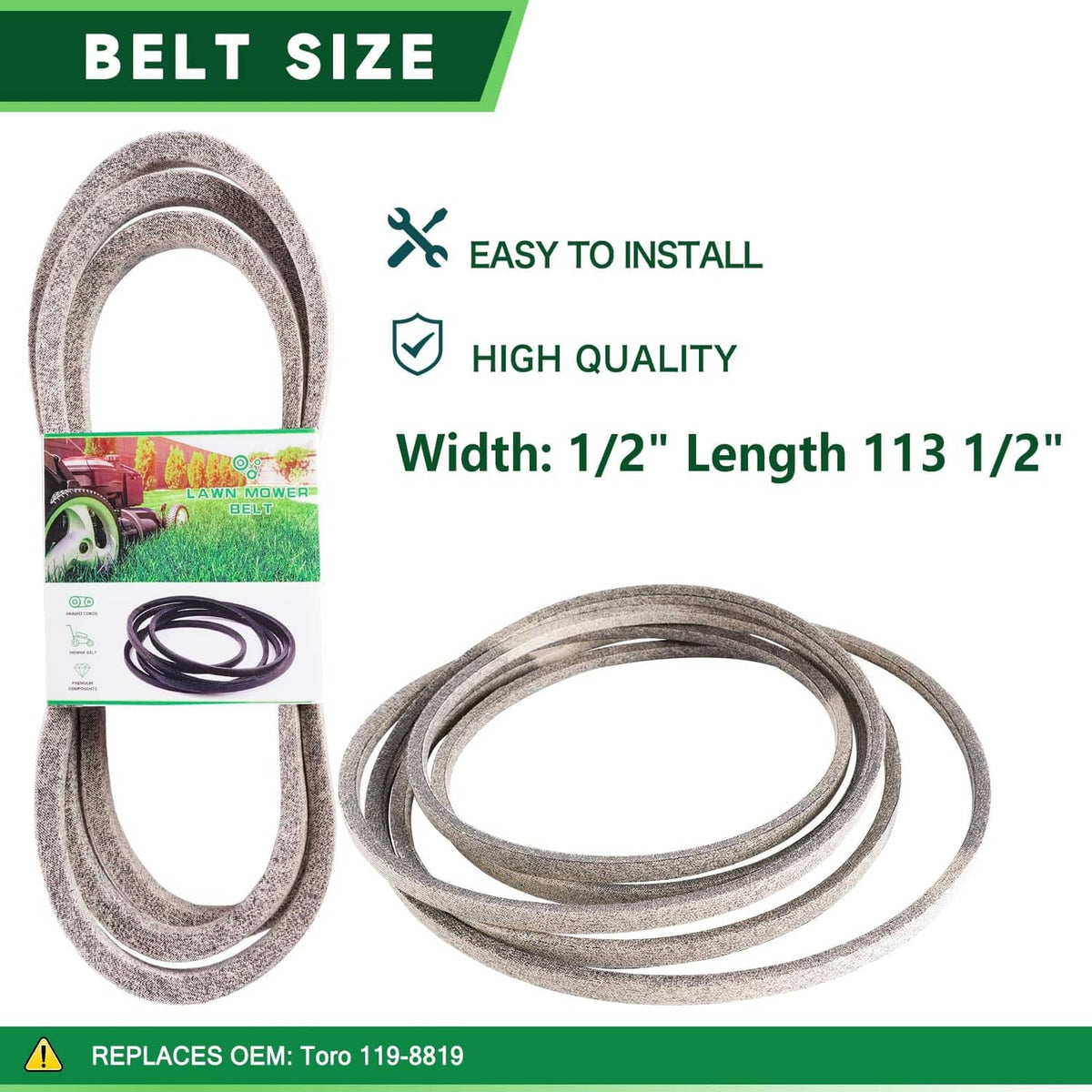 42-inch replacement belt coil: 1/2 in width, 113 1/2 in length