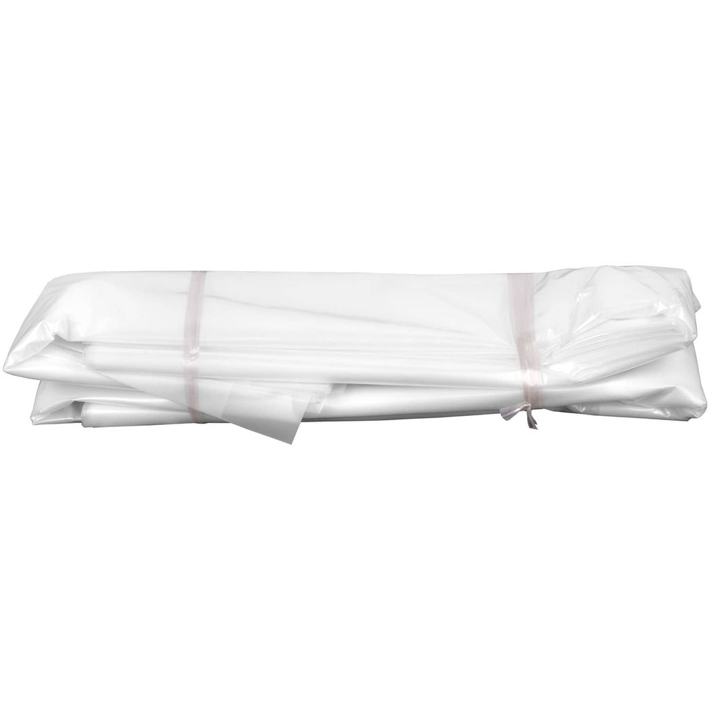 Folded white polyethylene greenhouse film bundle wrapped for storage