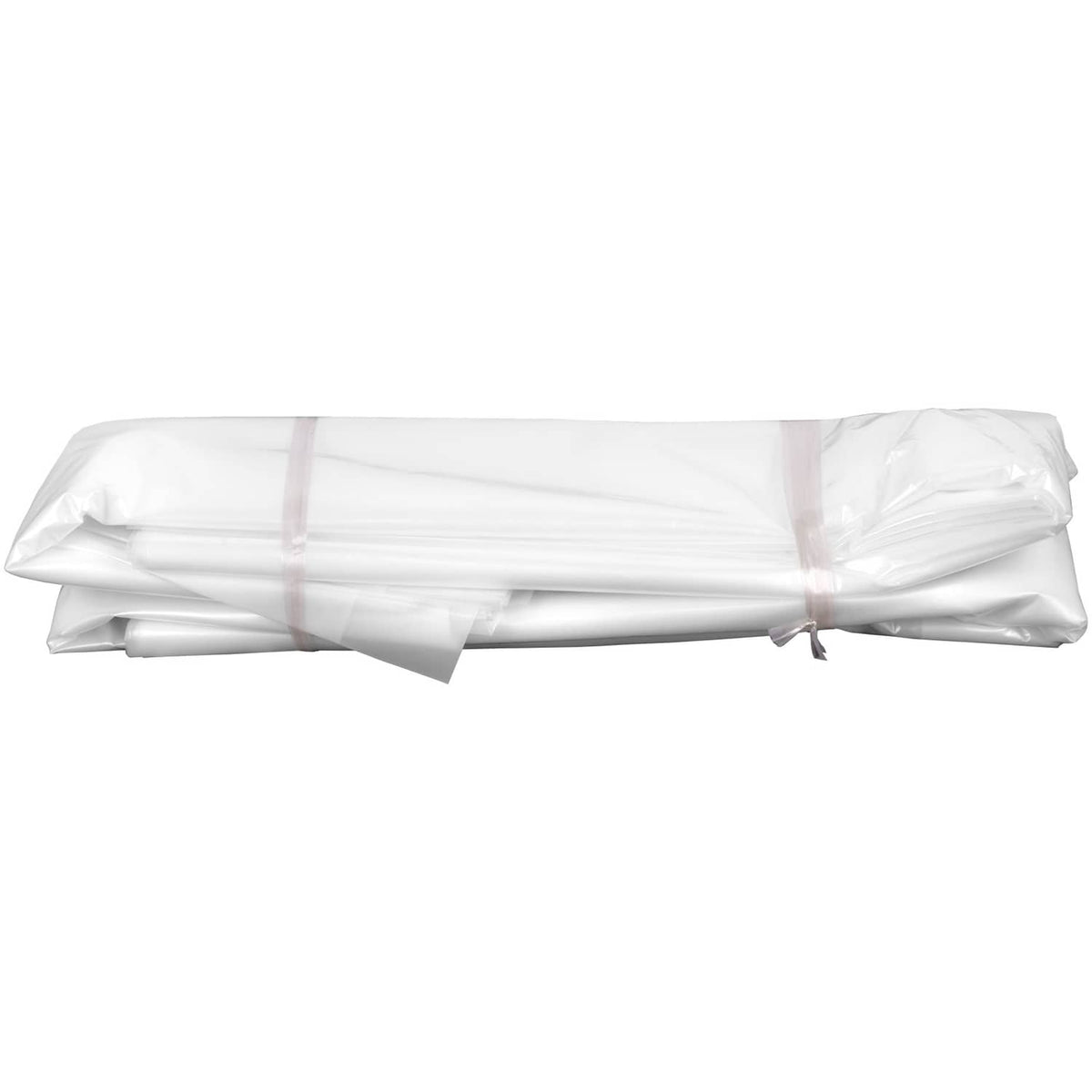 Folded white polyethylene greenhouse film bundle wrapped for storage