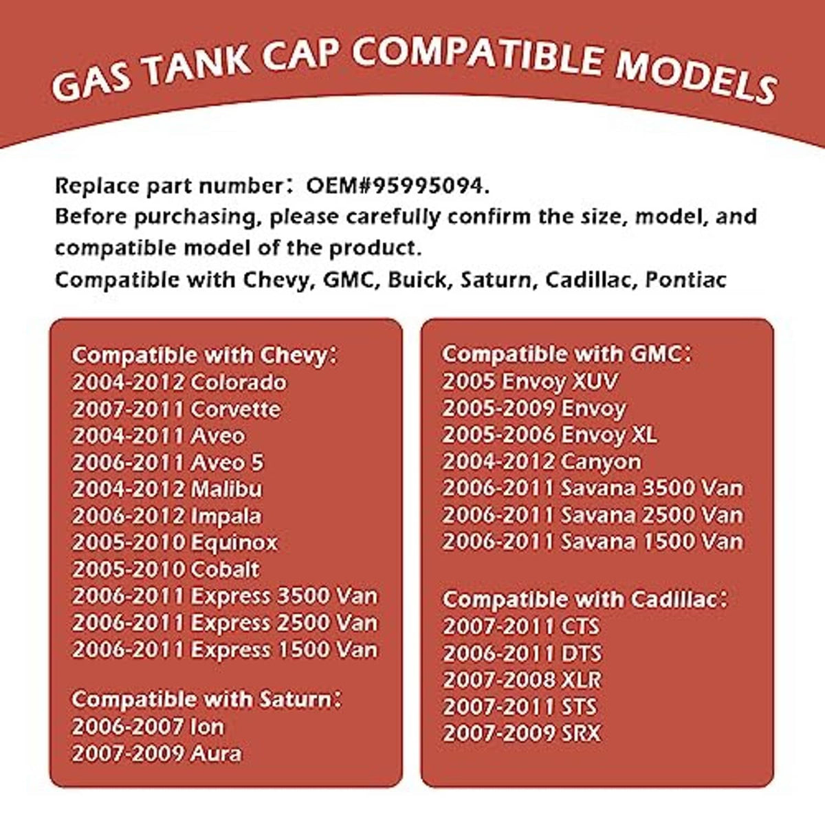 Black fuel tank cap with tether cord, shown with compatibility information panel