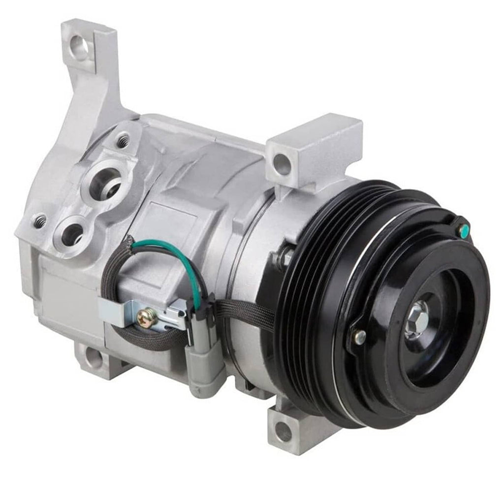 A/C compressor with clutch, silver housing and black pulley with electrical connector