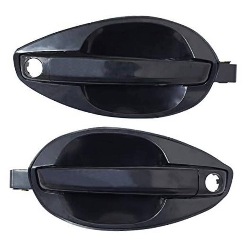 Front exterior door handle pair, black with circular key/lock openings