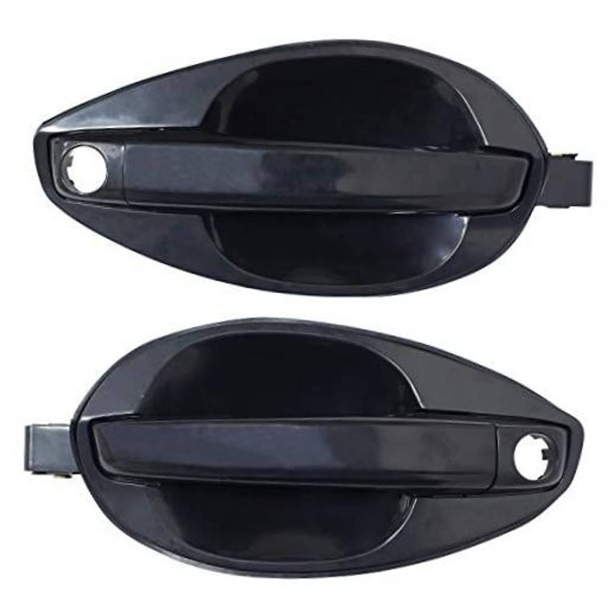 Front exterior door handle pair, black with circular key/lock openings
